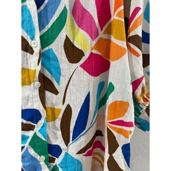 Tabitha Brown Women Summer Shirt oversized Dress Multicolor leaves with pocket - Picture 6 of 9